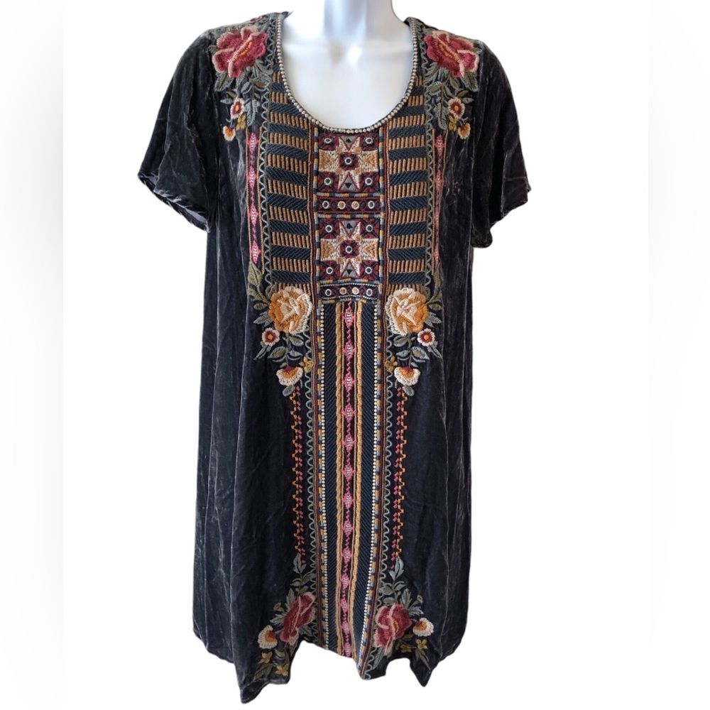 Johnny Was embroidered velvet tunic dress in size small